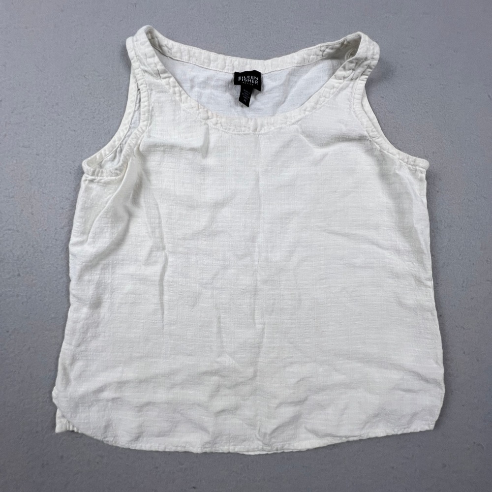 Eileen Fisher Tank Top Womens PS White Linen Blend Sleeveless Slub Shell S8VB-3